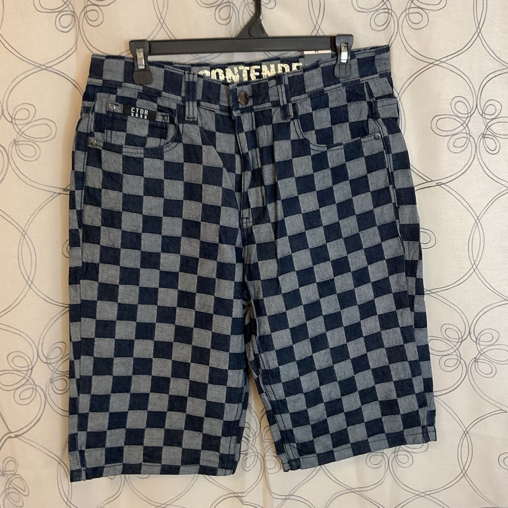 New Contender Men's  Denim Checkered Shorts Size 40 Indigo Blue